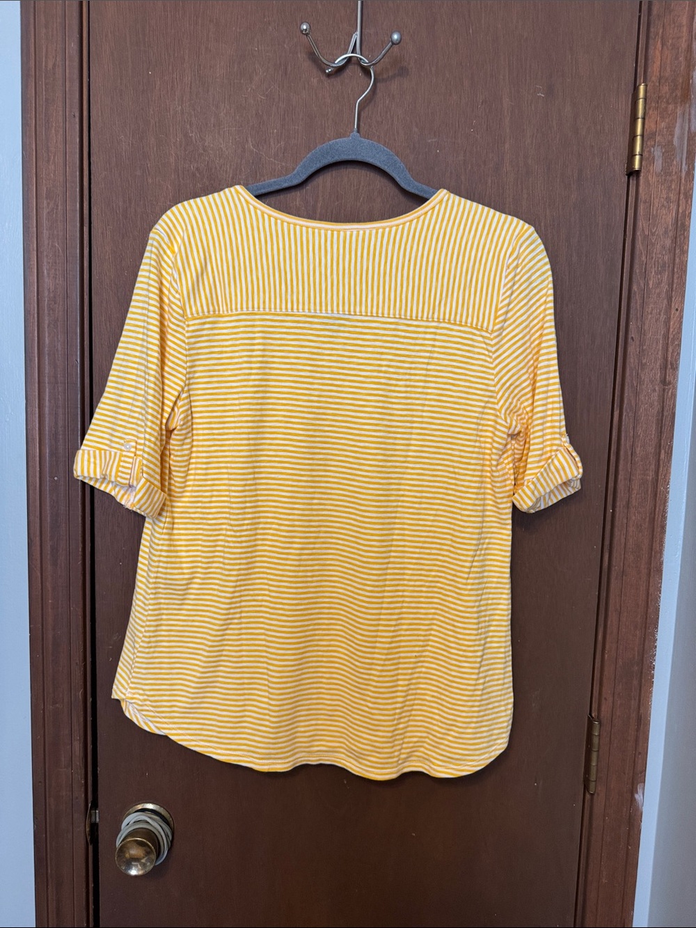 Croft & Barrow Yellow and White Striped V-Neck Top - Picture 2 of 3